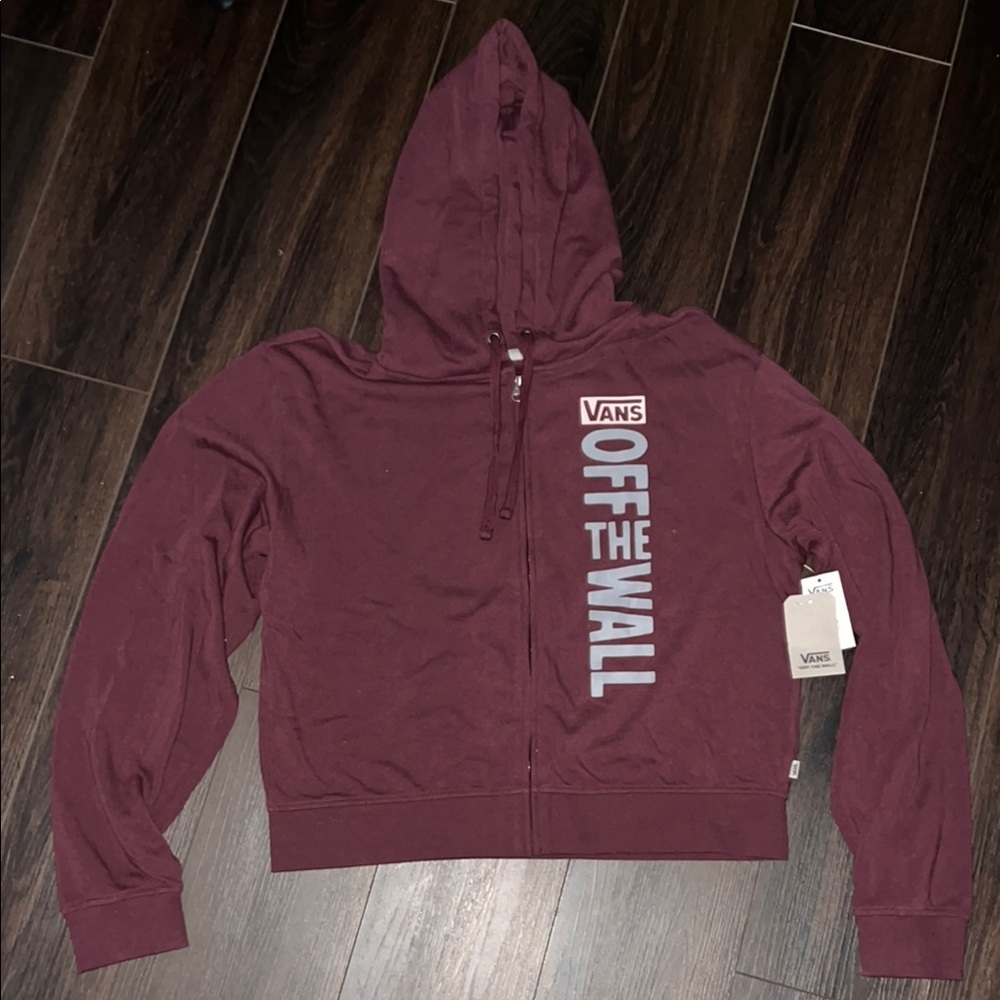 Vans Off the Wall Sidewall Stamp Maroon Zip-Up Hoodie, Size: Large